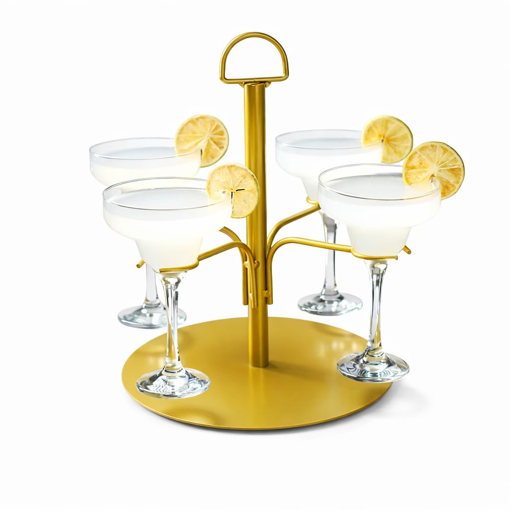 Bar@Drinkstuff Gold Cocktail Tree Stand – Holds Multiple Glasses, Space-Saving Drink Display Rack For Cocktails, Shots & Parties