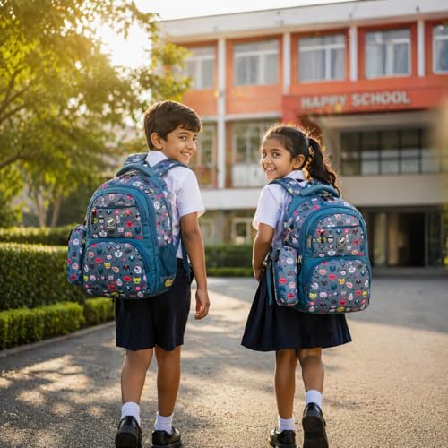 Image of Chris & Kate Premium 32 L Multi-Print School Bag for Boys Girls and Kids Spacious Interiors Casual Backpack Perfect for School, College, Everyday Use Includes Free Stationery Pouch and Rain Dust Cover