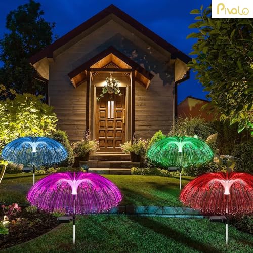 Image of Pivalo Solar Jellyfish Light Fountain Outdoor Lamp Rechargeable Water-Resistant Sun-Powered LED for Home Garden Decoration Balcony Backyards Pathways (Multicolor, Set of 4)