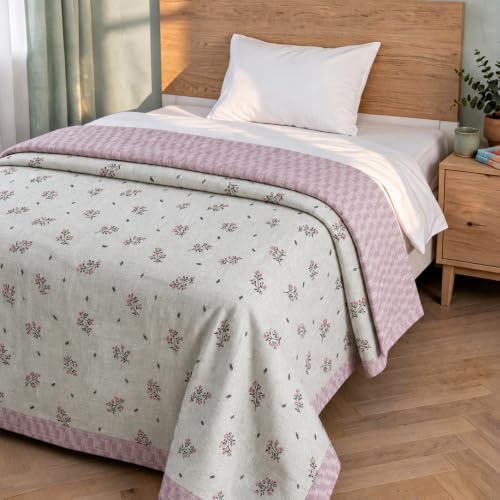 Image of Florida Reversible Cotton Dohar - Single Size (220x160 cm, 90 GSM, Mauve Floral Pattern), Soft & Lightweight Blanket for All Seasons, Breathable & Skin‑Friendly Fabric
