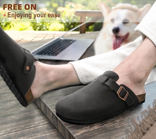 Image of KEMISANT Men Clogs-Comfortable Suede Mules Slippers Sandals Nurse Potato Shoes Unisex-Cushioned Cork-Footbed