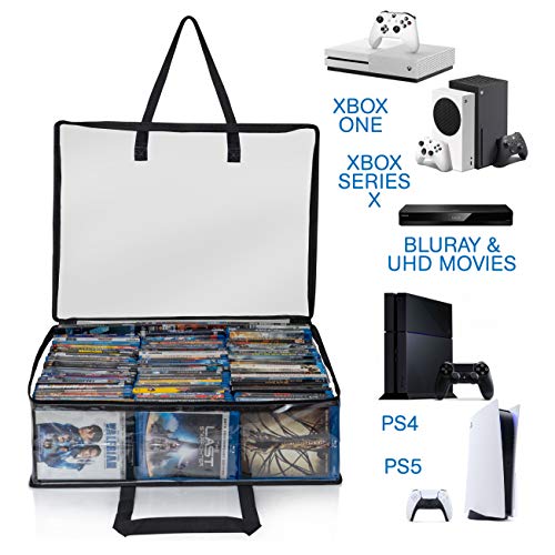 Besti Blu Ray Case Holder Organizer, Set Of 2 Clear Plastic Bags With Handles For Storing Blurays, Dvds, Cds, Storage Bags For Video Game Cases, Holds Up To 90 Bluray And 60 Dvd Cases #TOP1