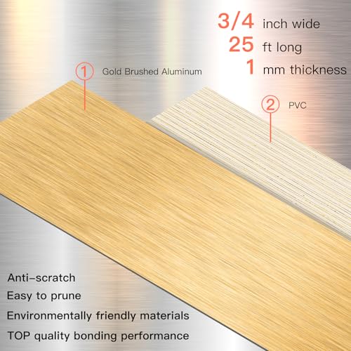 Image of GSCIT Club Gold Edge Banding, 3 /4 Inch x 25ft Aluminum Brushed Edge Banding PVC Edge Trim for Cabinet Repair Furniture