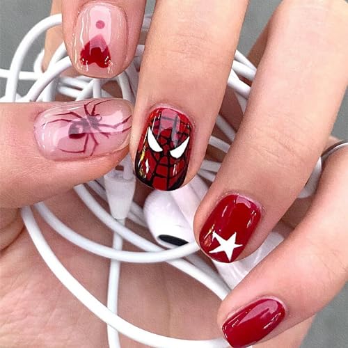 24pcs Halloween Press on Nail Short Square Fake Nails Full Cover ...