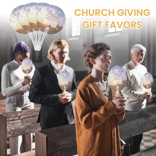 Image of 50 Pcs Church Fans Handheld Bulk Christian Inspiration Religious Gifts Bible Verse Scripture Gifts Hand Fans with Plastic Handle for Women Men Easter National Day of Prayer Holy Lent Decor(Sky)