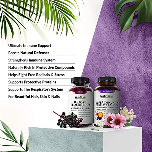 Nutririse Immune Support + Black Elderberry Gummies: Immune Maintenance Bundle, Gluten Free, Non Gmo & Natural Ingredients, Contains Vitamins C, B & E, Elderberry, Zinc, Turmeric, Echinacea Probiotics #TOP6