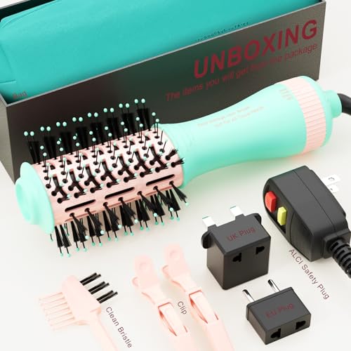 Image of Travel Dual Voltage Hair Dryer Brush,Portable Mini Hot Air Blow Dryer Straightener & Curler,Titanium Oval Blowout Styler Volumizer Tools,Auto Cepillo Secador De Cabello International Travel Essentials