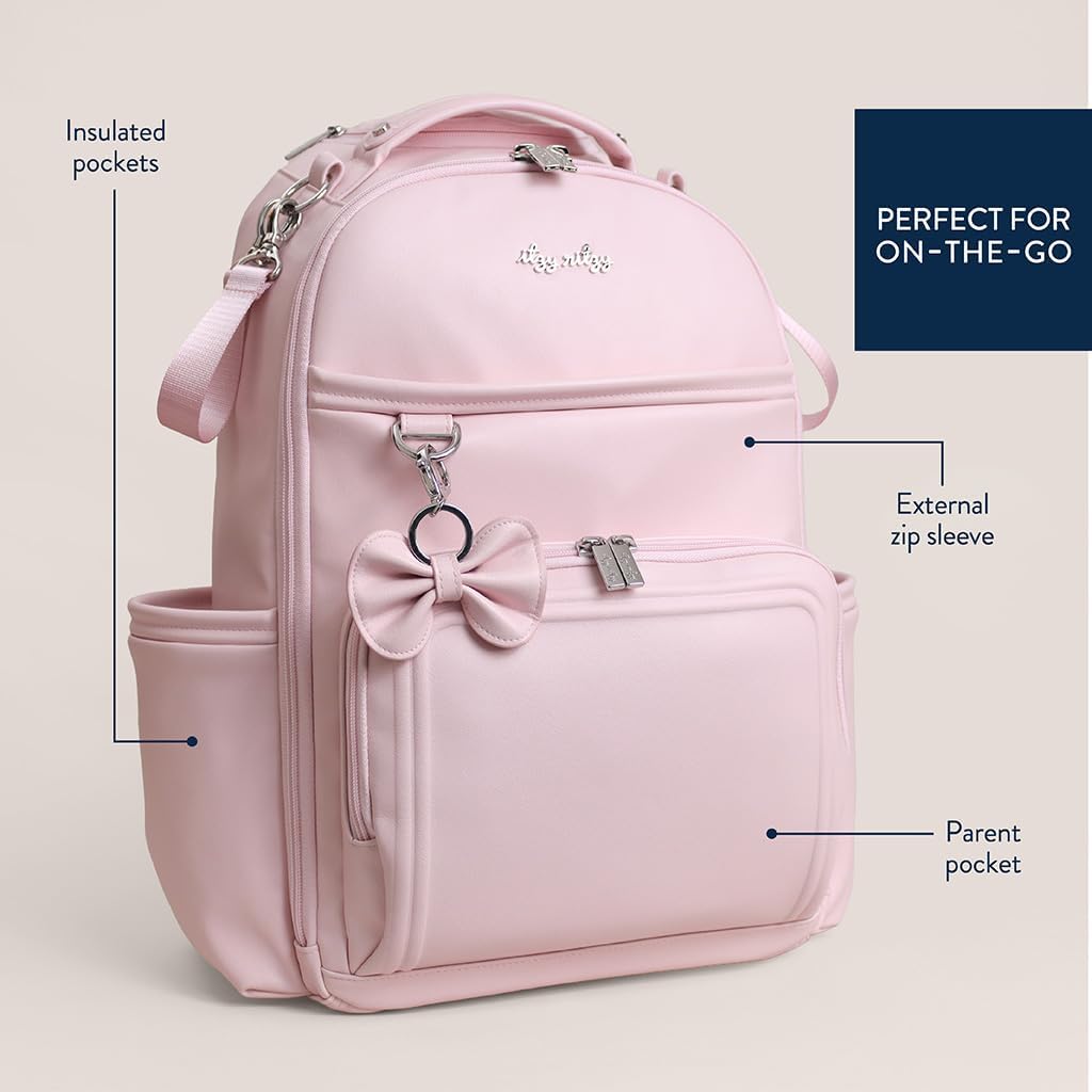 Itzy Ritzy Diaper Bag Backpack – Large Capacity Boss Plus Baby Backpack Diaper Bag Featuring 19 Pockets, Changing Pad, Stroller Clips, and Comfortable Straps (Pink Ribbons & Roses) Large Ribbons & Bows