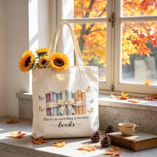 yuboo Book Tote Bag for Women, Canvas Library Tote Bag for Book Lovers & Teachers – Fall Reusable Reading Bookish Bag for Book Club, Work & Librarian Gifts