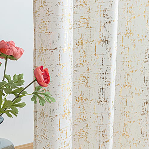 Taisier Home Gold Foil Print Linen Textured Curtains - Geometric Dots Pattern Design for Nursery, Toy Room - Thermal Insulated Window Treatment, 2...