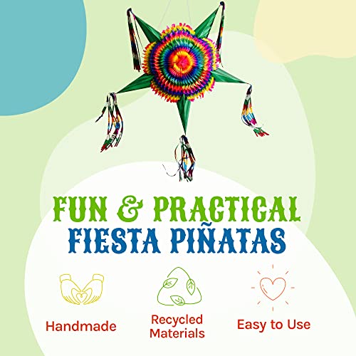 Texmex Fun Stuff - Large Pinata, Mexican Star Pinata, Handmade Pinata, Rainbow Multicolor With 5 Green Cones, Foldable With 30 Ft Rope Included, Holds Up To 3 Pounds, 32 Inches #TOP4