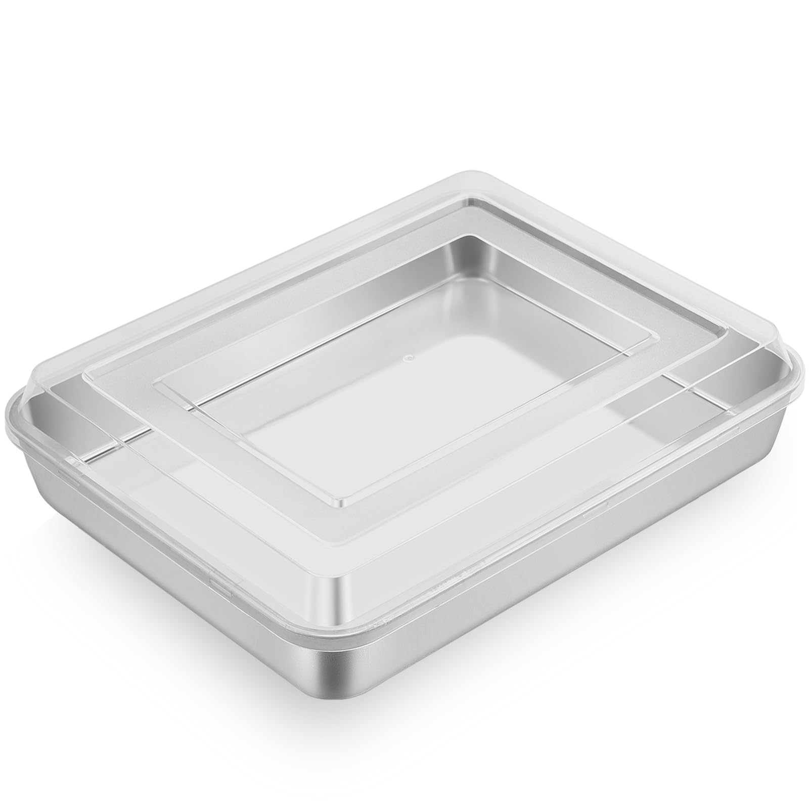Leonyo Backform mit Deckel, 4er-Set, 30,5 x 24,9 x 5,1 cm, tiefe Edelstahl-Kuchenform zum Backen, rechteckiges Lasagneblech für Focaccia, Brot, Brownies, Aufläufe, Refrige & ofenfest