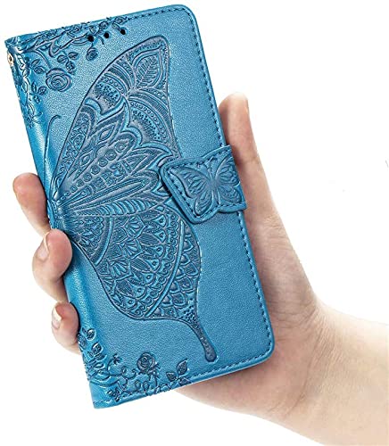 Image of ClickCase Butterfly Series for Redmi Note 15 Pro 5G Leather Embossing Wallet Flip Case Kick Stand Magnetic Closure Flip Cover for Redmi Note 15 Pro 5G (Sky Blue)