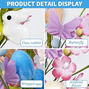 Easter decorations 5pcs artificial spring easter egg berry stems branch picks decor with bunny ornaments for home indoor party farmhouse table centerpiece vase filler decor  urban country home decor