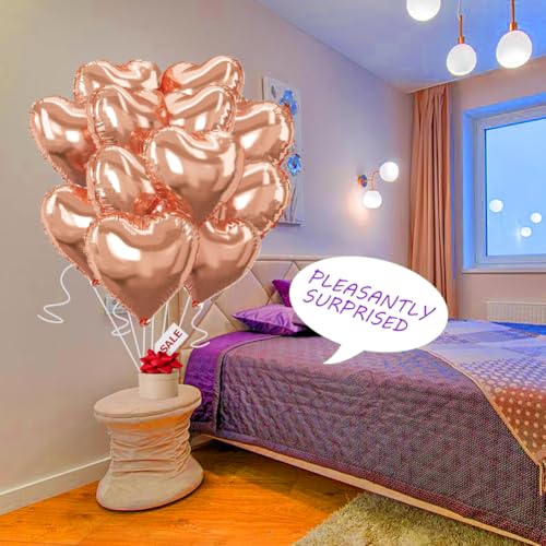 Image of Rose Gold Heart Balloons，18 Inch Foil Mylar Love Heart Shaped Balloons for Anniversary Wedding Engagement Celebration Birthday Party Baby Shower Valentines Decorations(12Pcs)