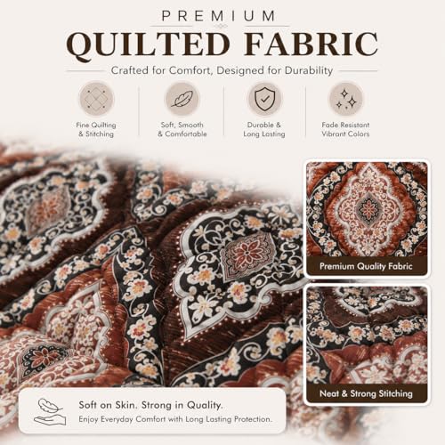 Image of Nendle Printed Holland Velvet Cushion Covers Set of 5, 16 x 16 Inches (40 x 40 cm), Decorative Sofa Cushion Cover with Zipper Closure, Floral Geometric Abstract Bohemian Designs, Multicolor