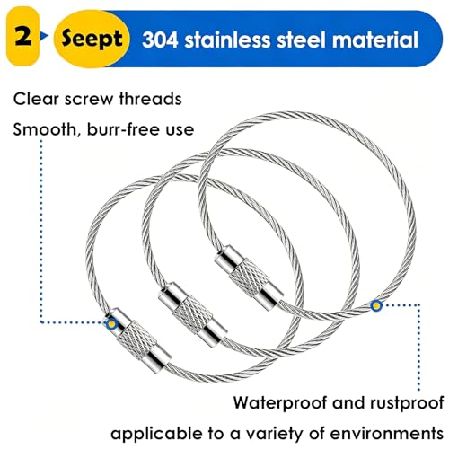 Image of 100 Pack Key Chain 6 inch Keychain Rings 2mm Stainless Steel Large Key Ring for Key Tags,Keyrings, Luggage Tags,ID Tag Keepers,Car Keys Wire Keychain Cable Packed in Box