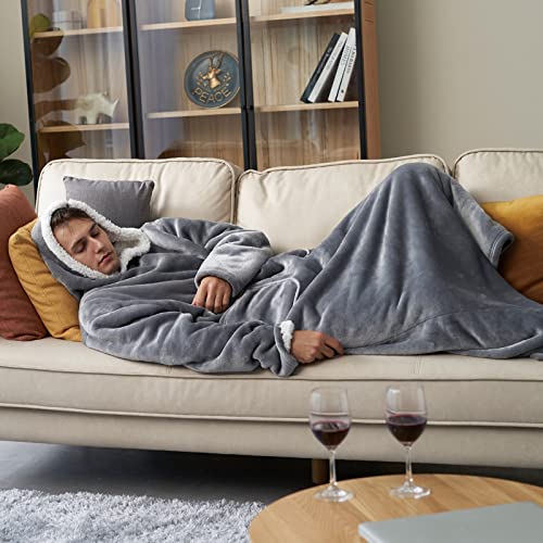 Eheyciga Wearable Blanket Hoodie For Adults, Hoodie Blanket With Pockets And Sleeves Sweatshirt Blanket For Men And Women - Grey Extended Oversize #TOP6
