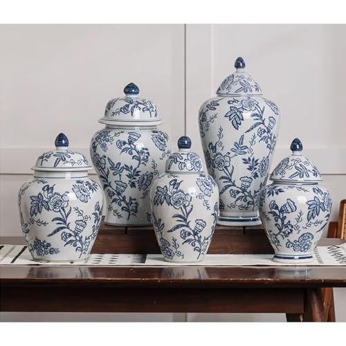 Vase à gingembre bleu et blanc, pot de temple déco pour centre de table - 7