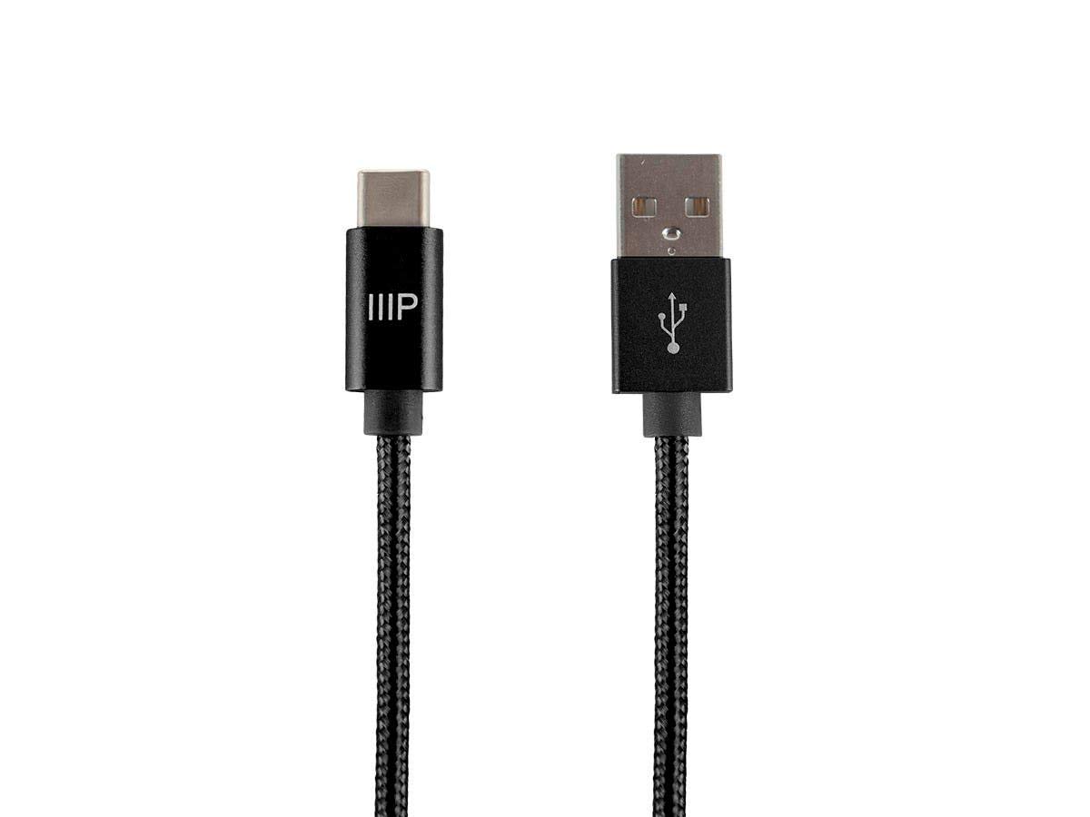 Monoprice USB 2.0 Type-C to Type-A Charge and Sync Nylon-Braid Cable - 1.5 Feet - Black, Up to 480Mbps, Fast Charging, Aluminum Connectors
