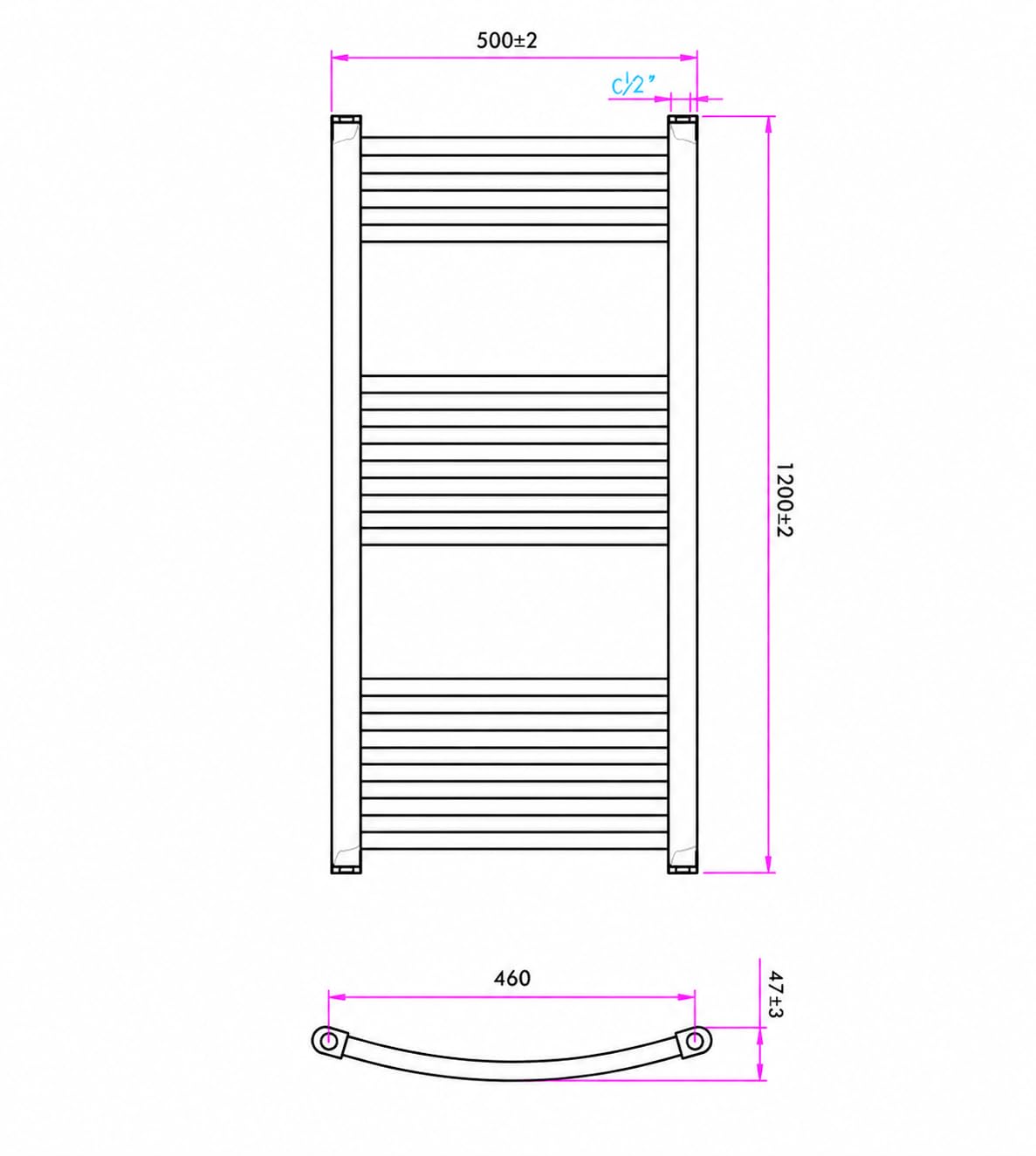 ELEGANT Sèche-serviettes électrique 120 x 50 cm Doré 800 W avec thermostat tactile connecté