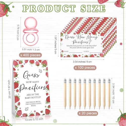 Image of Roowest 512 Pcs Baby Shower Games Guess How Many Pacifiers Sign 100 Small Guessing Games 10 HB Pencils 750ml Milk Bottle 400 Acrylic Pacifiers Decoration for Guest Gender Reveal (Pink,Strawberry)