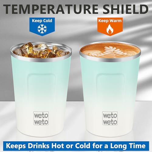 Image of WETOWETO 12 oz Stainless Steel Insulated Tumbler, Travel Coffee Mug, Insulated Coffee Mug with Lid, Spill Proof Coffee Cup, Portable Thermal Mug, Reusable Cup for Hot and Cold (Green-White)