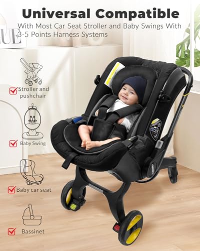 Image of TinlyFinly Infant Car Seat Insert with Removable Cushion for Preemie to Toddler, Reversible Newborn Carseat Insert for Baby Head Body Support, Fits for Stroller, Baby Swing, Bouncer (Pure Black)