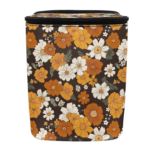 Image of Retro Sunflower Daisy Flower Car Trash Can Hanging Mini Auto Garbage Bin with Lid Washable Leak Proof Automotive Car Rubbish Bags for Back Front Seat,Cottagecore Car Interior Accessory
