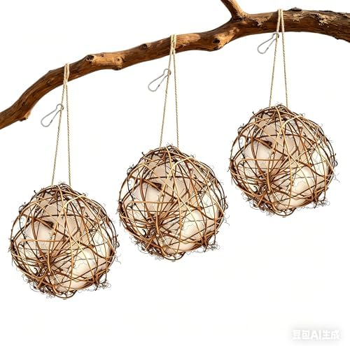 3 Pack Bird Nesting Material Holder for Hummingbirds, Cotton Fibers Refillable Nesting Balls for Wild Birds Outdoor Garden Decor, Hummingbird House Gift for Bird Lovers, Easy to Hang image 4