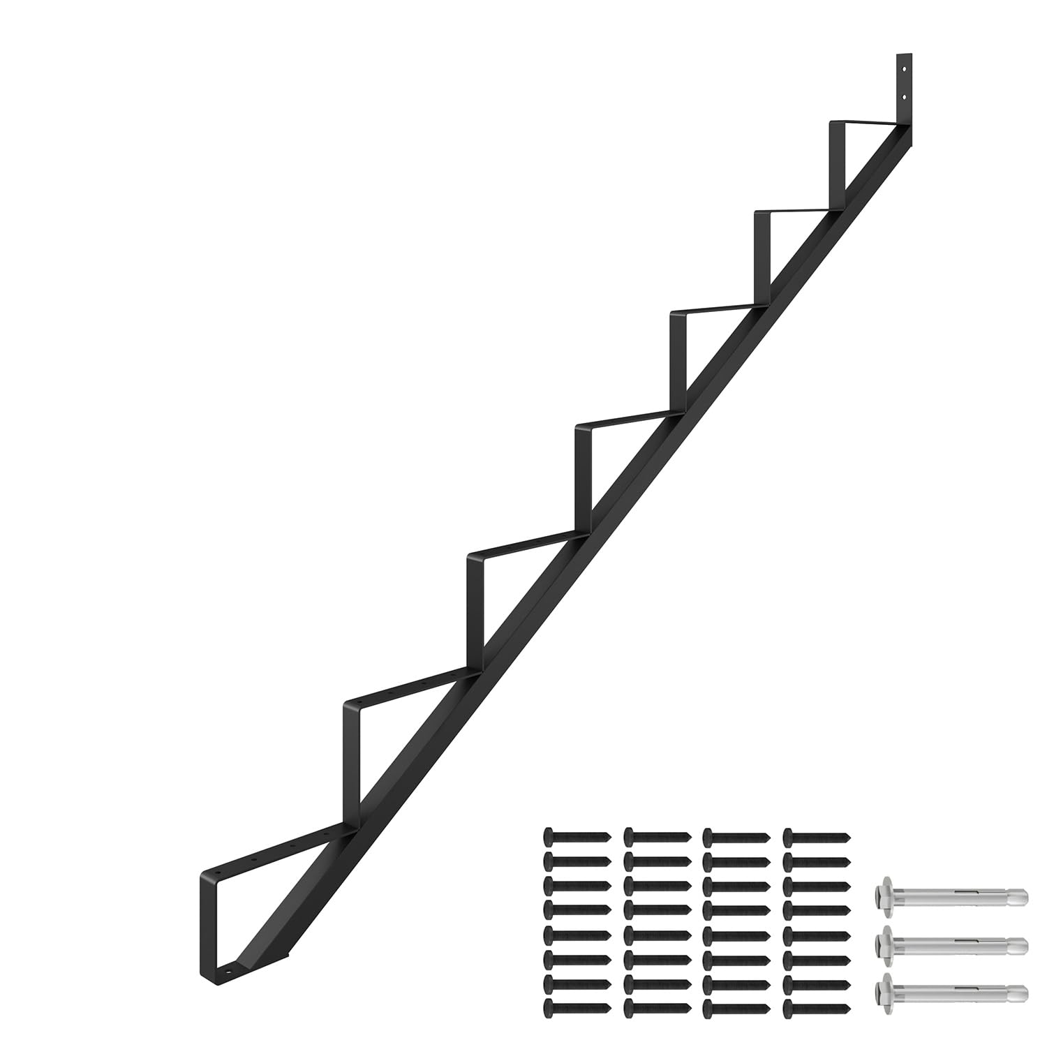 DIYHD Steel Stair Riser 7 Steps Black Stair Stringer for Deck Height 58in,Powder Coated Black,MAX Load Capacity:500lbs,1 Pack