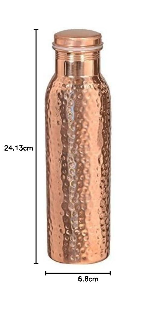 Puur koperen waterfles met gehamerde onderkant bruinzwart ± 950 ml (zware uitvoering) - Koper