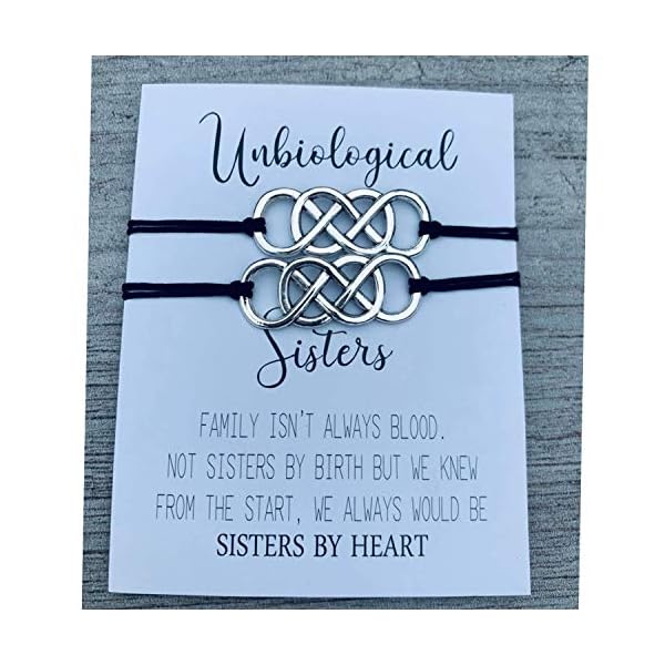 Infinity Collection - Unbiological Sister Charm Bracelets (2 pcs) Friendship Bracelet, Adjustable Bracelet - Soul Sister Knot Bracelets for Women, Teens, and Girls - BFF Gifts, Bestfriend Bracelets