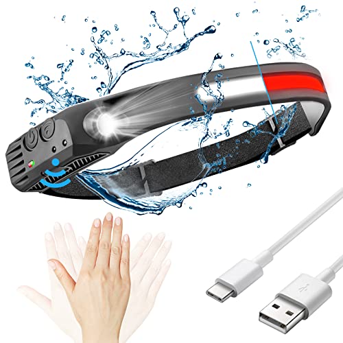 Stirnlampe LED Wiederaufladbar,Intelligenter Sensor Kopflampe,Mini COB Superhell Stirnlampe mit 8 Lichtmodi,Type C Kabel,IP44 Wasserdichte Headlight für kinder&Erwachsene Angeln,Laufen,Campen,Reisen Cover