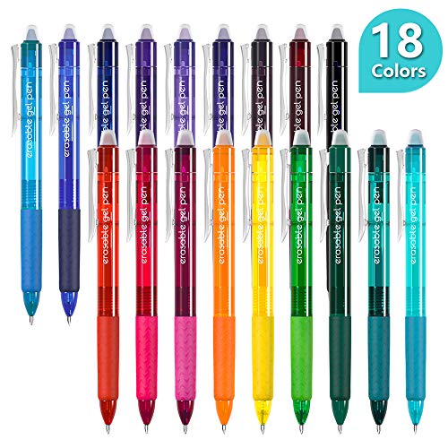 Erasable Gel Pens, 18 Colors Lineon Retractable Erasable Pens Clicker, Fine Point, Make Mistakes Disappear, Assorted Color Inks for Drawing Writing Planner and Crossword Puzzles