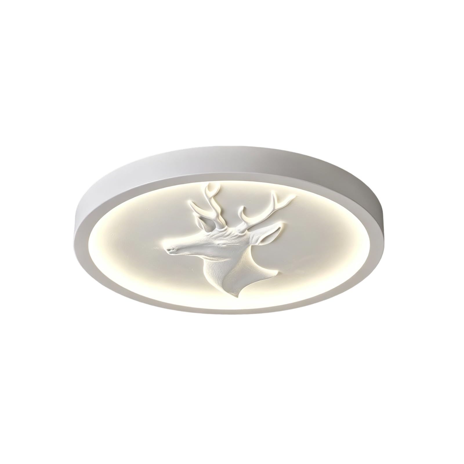 YNVIOZM Modern LED Ceiling Light for Bedroom Minimalist Resin Carved Deer Head Design Flush Mount Ceiling Lamps White Round Lighting Fixtures for Kitchen Hallway Living Room