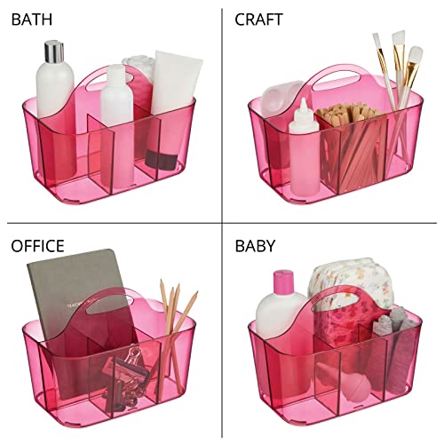 Mdesign Plastic Portable Craft Storage Organizer Caddy Tote, Divided Basket Bin With Handle For Crafts, Sewing, Art Supplies - Holds Brushes, Colored Pencils - Lumiere Collection - Pink Tint #TOP4