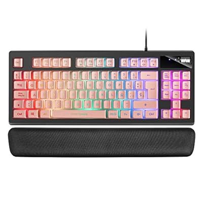 Mars Gaming MKAX  Teclado Compacto TKL H-Mech  Iluminación RGB 9 Efectos  Reposamuñecas Gel  Idioma Español  Rosa