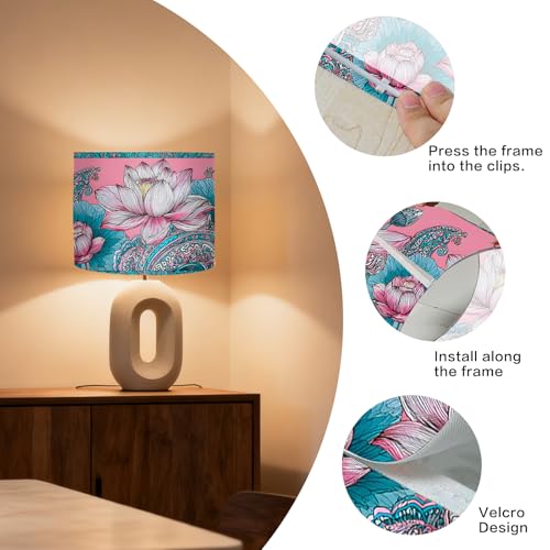 Image of Nuxovilar Lamp Shades Set of 2, 13 inch Top x 13 inch Bottom x 10 inch High (Spider) | Table lamp shades artistic lotus pattern bedroom meditation room covers light decor (Lotus)