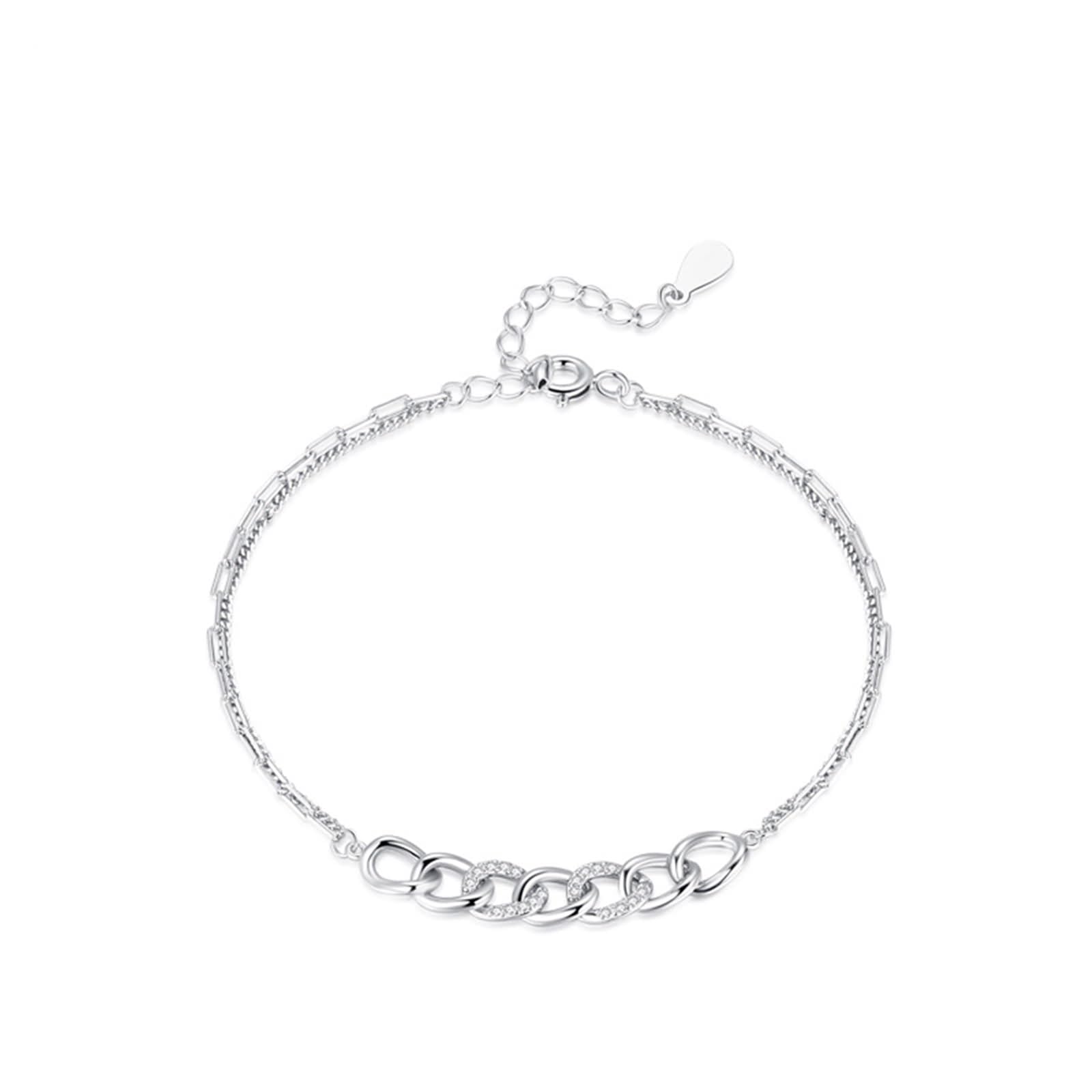 Pulsera para mujer, pulsera de eslabones de plata con diamante redondo PT950 y oro blanco