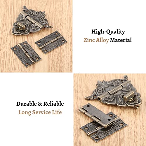 2Pcs Antique Hinge & 1 Pc Retro Style Padlock Lock Key Latch Clasp Set Box Lock With 12 Screws #TOP2