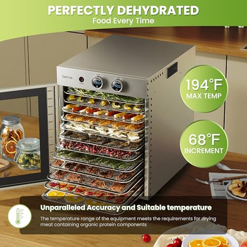Image of Food Dehydrators Machine with 12 Stainless Steel Trays with Timer Setting Temperature Adjusted 68 ℉ to 194 ℉ Dryer for Herb Fruit Meat Vegetables Mushroom Beef jerky for Commercial Household large