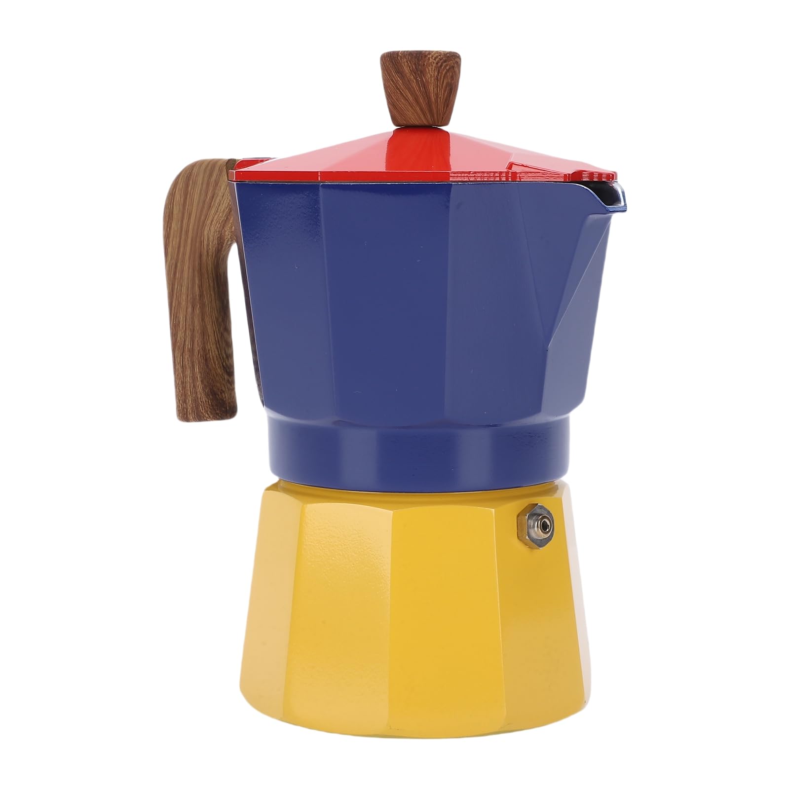 Zerodis 150ml Italian Coffee Maker, Stovetop Pot with Premium Aluminum Alloy for Home Camping Travel, Compact 3-Cup Brewing with HeatResistant Handle and Silicone Gasket (Red Blue and Yellow)