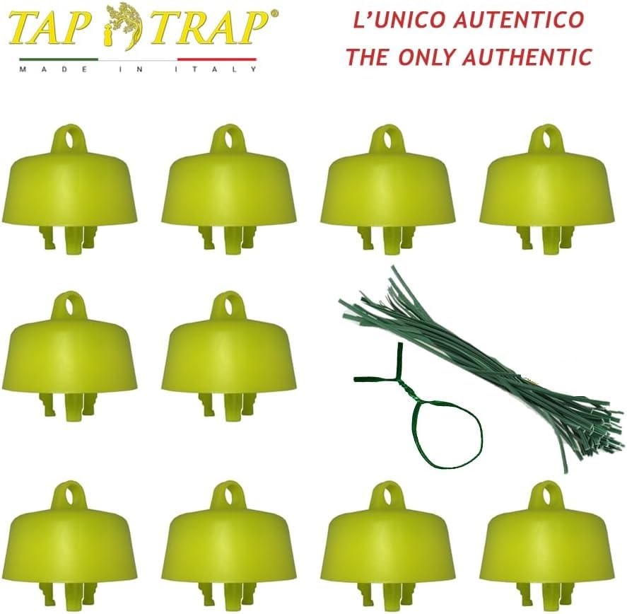 TAP-TRAP® giallo - 10 tappi trappola originali, la vera esca ecologica + legacci da giardino per appenderli (10 pz giallo)