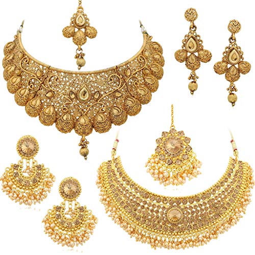 Sukkhi Trushi Traditional Gold Plated Choker Necklace Set Combo F...