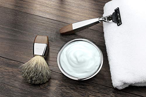 Foto von GRUTTI Vegan Rasierpinsel – Synthetische Nylonborsten, Holz-Imitativer Griff & Zinklegierung | Sanft für Nassrasur, Langlebig & Ideal als Geschenk