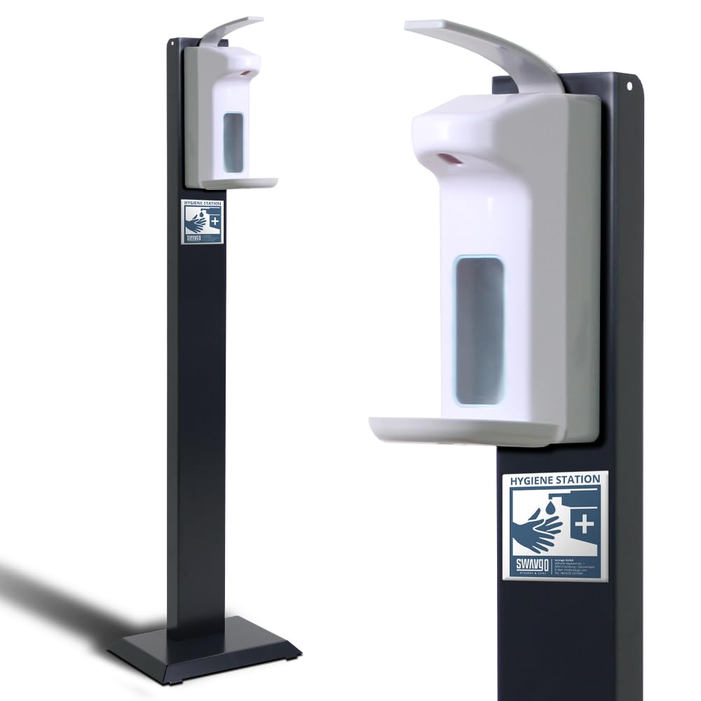 Hygienestation mit Desinfektionsspender - Desinfektionssäule mit Sensor oder Manual - Desinfektionsstation für Innen & Außen (Manual 1000ml mit Tropfschale)