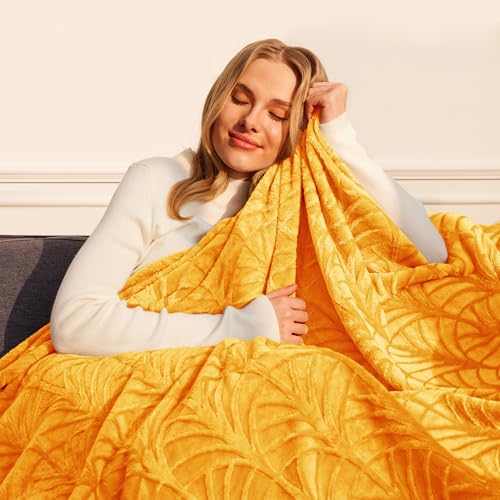 Whale Flotilla Flannel Fleece Twin Size Blanket for Bed, Soft Fluffy Velvet Bedspread Coverlet with Decorative Vintage Pattern for All Season, Warm and Lightweight, 90x66 Inch, Lemon Yellow