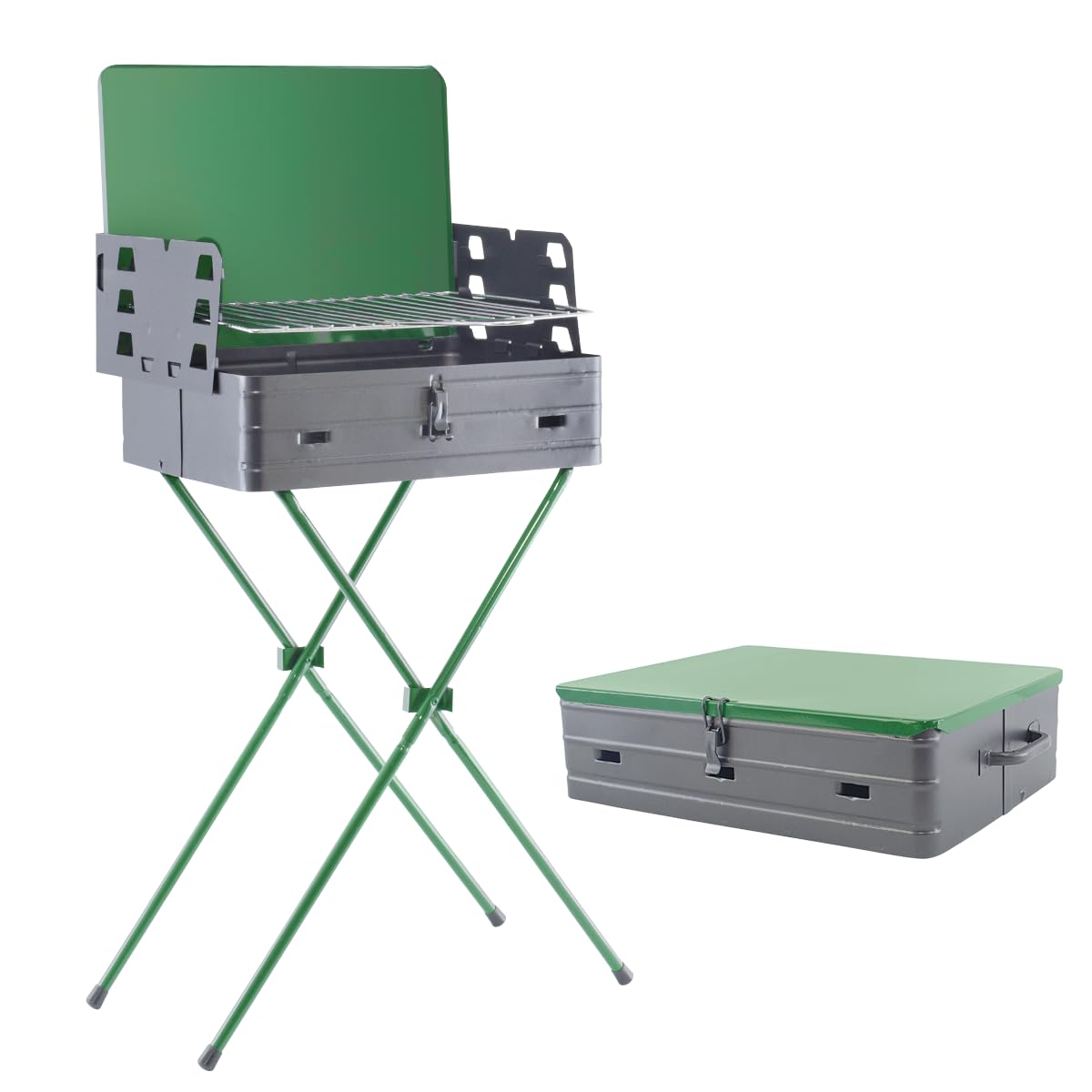 Mediawave Store - Barbecue Richiudibile a Valigetta BAR007 con griglia in acciaio, Barbecue da Asporto, Funziona a Carbonella, Classico Barbecue, Fornacella Barbecue, Verde