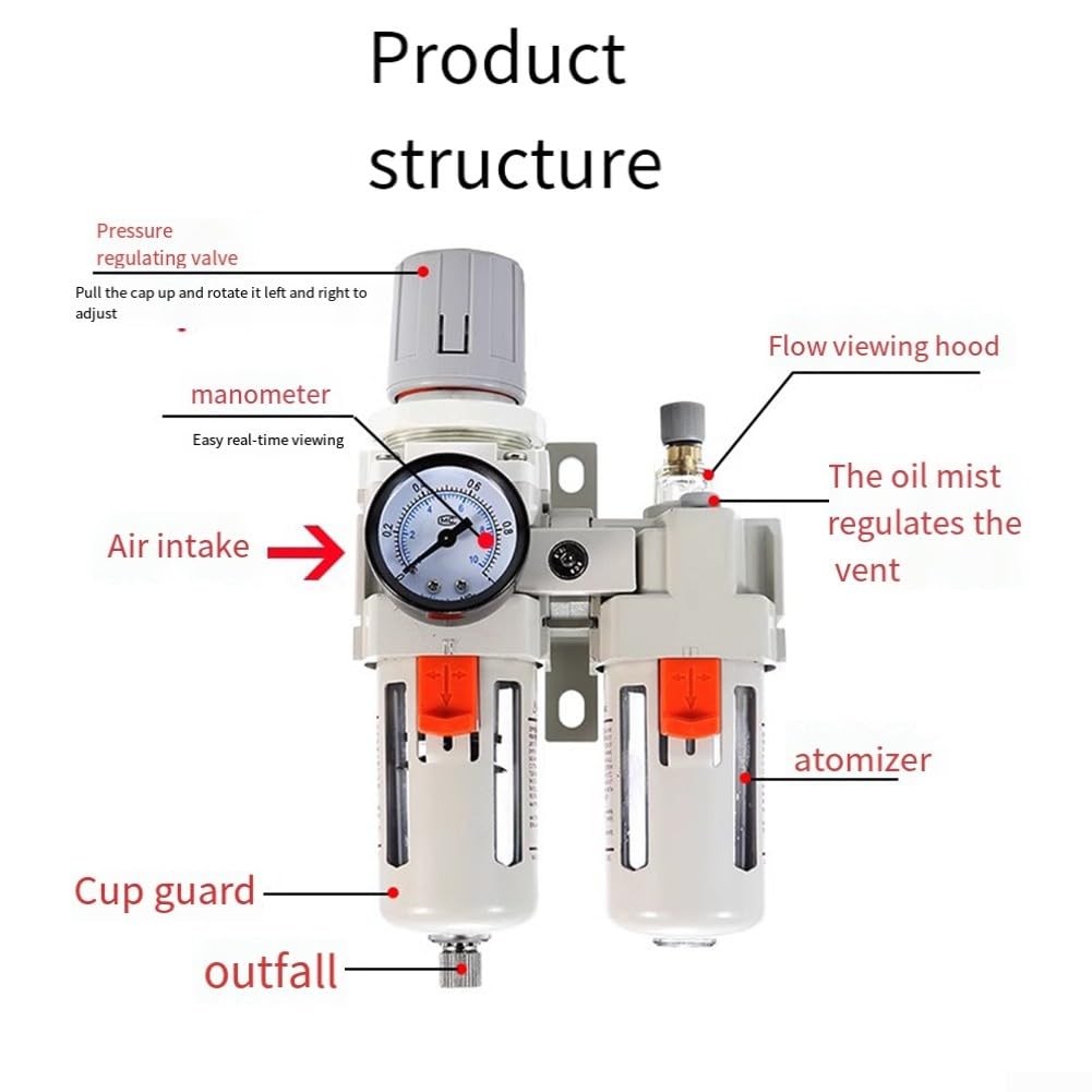 Regulador de filtro de aire Tipo SMC Procesador de fuente de aire neumático de dos piezas Separador de aceite y agua Separador de agua Trampa Lubricador Humedad (3/8 pulgadas)